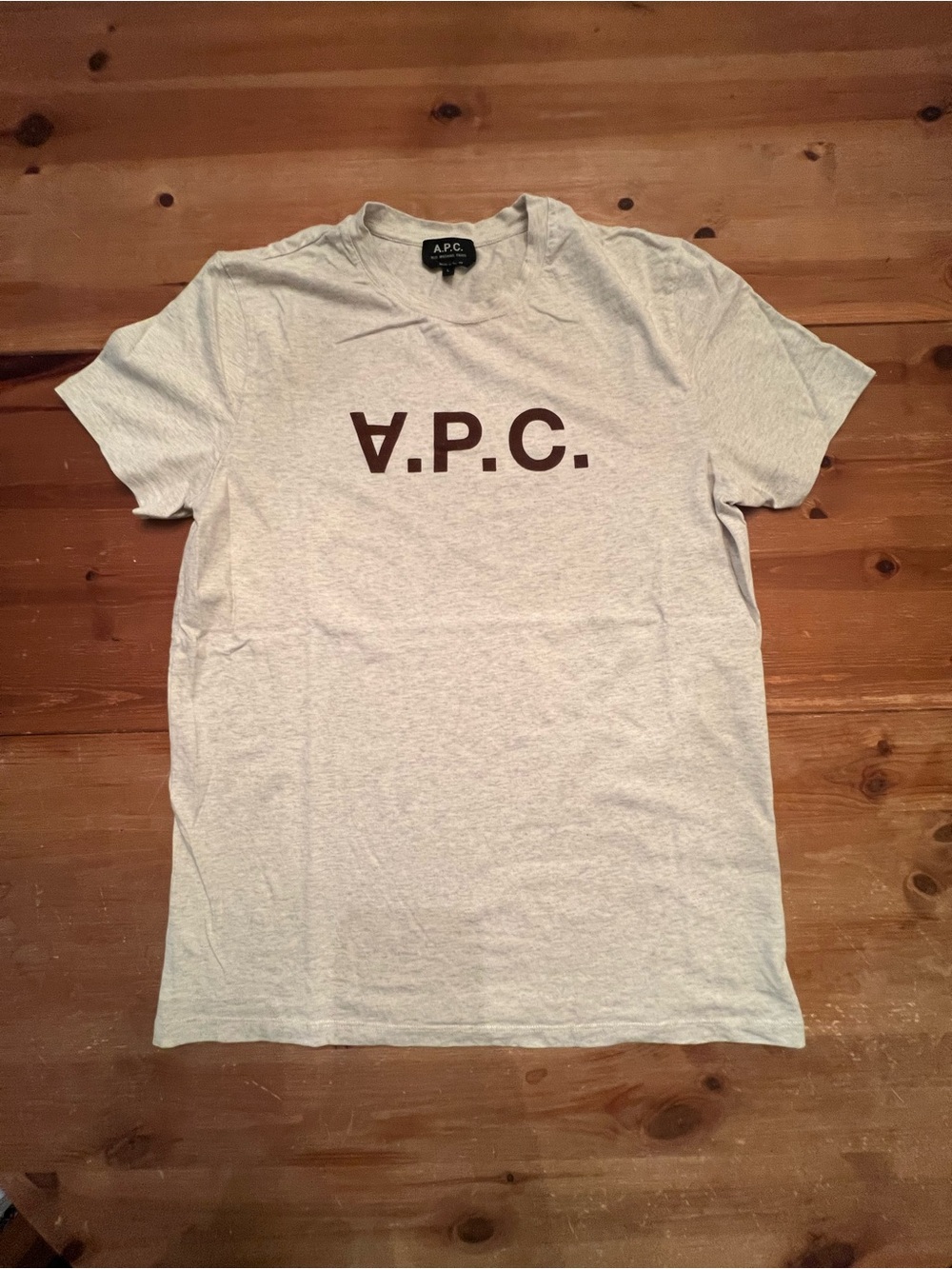 A.P.C. Men’s Light Oatmeal T-Shirt with Brown Logo